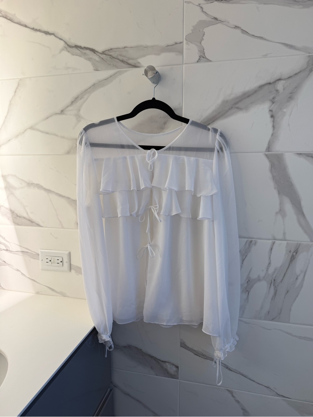 Wilfred White Sheer Ruffle Tie-Front Blouse